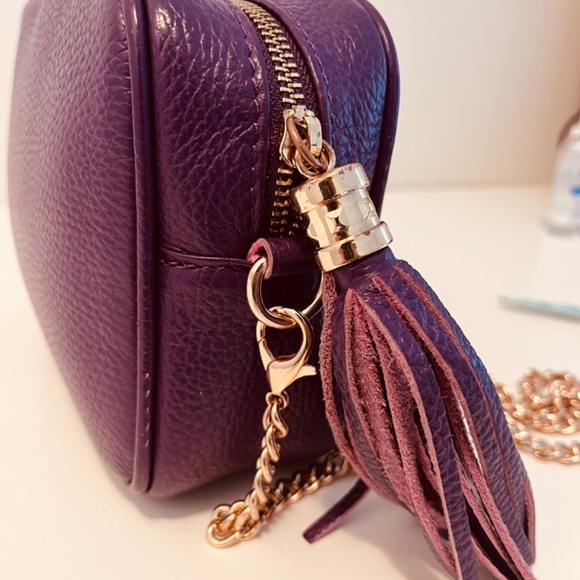 Borse In Pelle 🇮🇹 Violet Leather Chain Strap  Rectangle Tassel Crossbody Purse - Picture 4 of 10